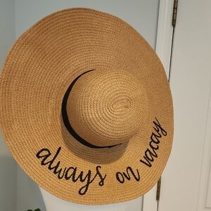Stylish Tan Sun Hat with Black Embroidery